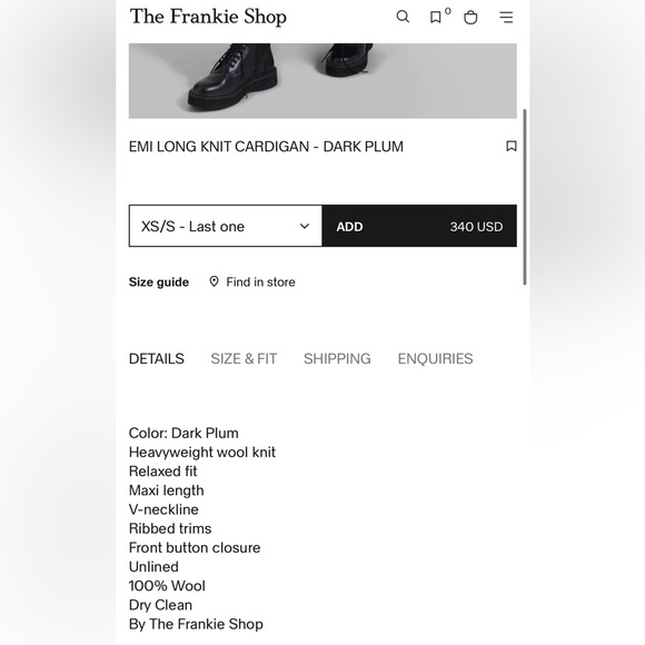 The Frankie Shop XS/SMALL Emi 100% wool long Vneck cardigan in Dark Plum - Picture 2 of 9